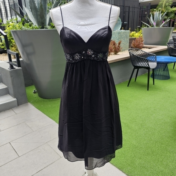 OC by Oleg Cassini ✦ Silk Cocktail Dress ✦ Crystal Lace-Up Drop Waist Black 2 - Picture 4 of 17